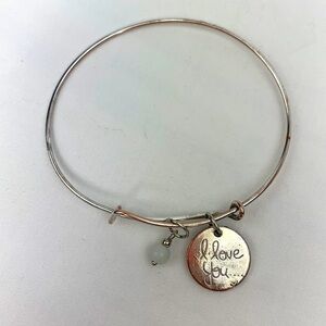 I Love You Charm Bracelet With Small Pearlised Bead Charm - Silver